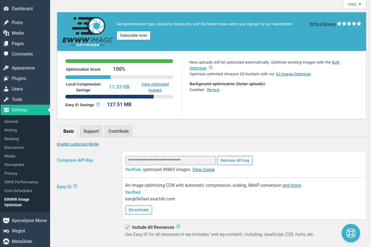 EWWW Image Optimizer (EasyIO), Stable, Powerful CDN, and WebP for WordPress — screenshot 2